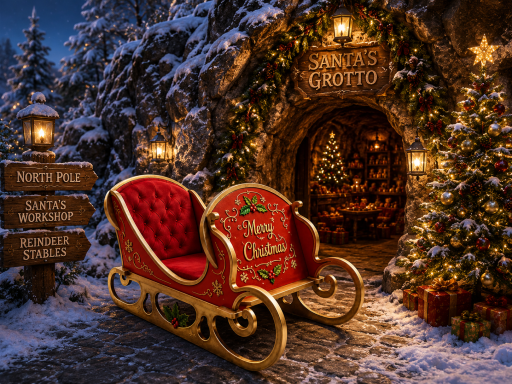 Sleigh outside rock grotto